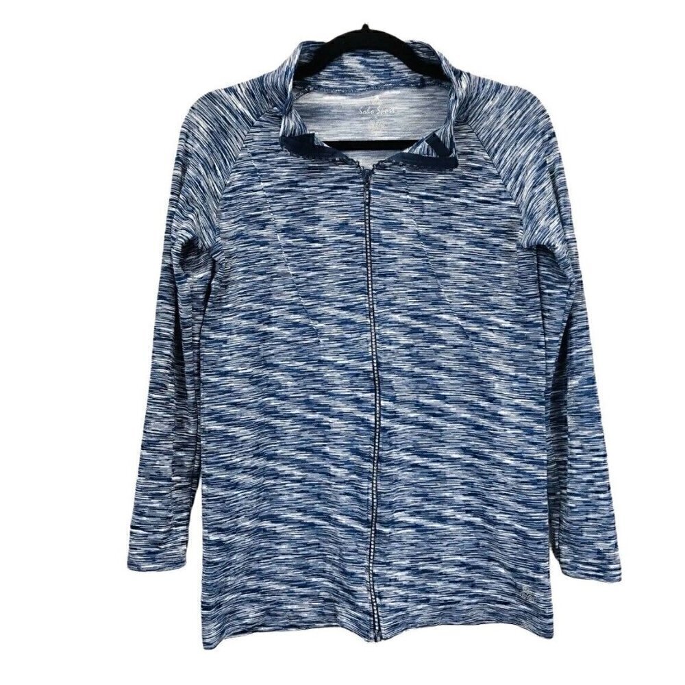 Soho Sport Women's Spacedye Blue White Rhinestone Full Zip Active Jacket Sz L